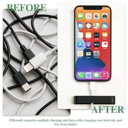 4-Pack Cable Clips Cord Organizer – Self-Adhesive 10-Slot Wire Holders for Desk, Car, and Home Cable Management (Black)
