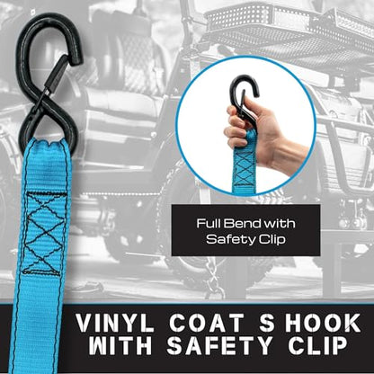 Tie Down 1.5 inch x 8 ft Blue Heavy Duty Ratchet Strap, 4-Pack Kit - 5208 lbs. Breaking Load Limit - color: Blue, size: 4-Pack