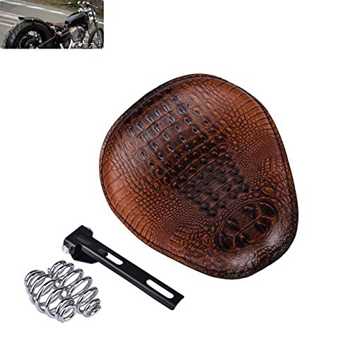 Universal Motorcycle Crocodile Leather Saddle Solo Seat Cushion Spring for Honda/Yamaha/Kawasaki/Suzuki/Bobber/Chopper (Brown) - color: Brown