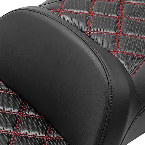C.C. RIDER Rider Passenger Seat fit for Harley Davidson Touring 2009-2023 Road King Street Glide Road Glide Electra Glide Tri Glide models - color: 34#Red Seat