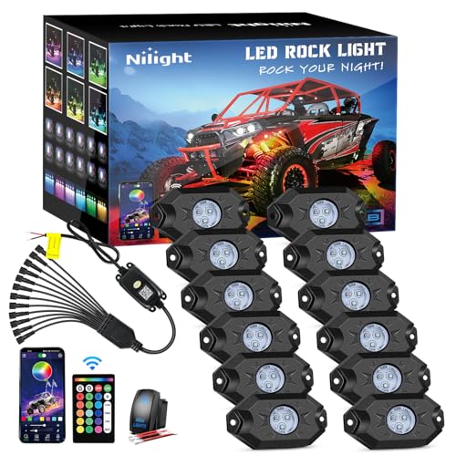 Nilight RGB LED Rock Lights Kit 12 Pods Underglow Multicolor Neon Pod with Remote & Bluetooth App Control DIY Flashing Music Mode Wheel Well Light for Truck ATV UTV RZR SUV - color: RGB 3LED, size: 12 Pods