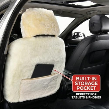1PC Front Bucket Genuine Sheepskin Car Seat Cover Lambskin Winter Car seat Cushion Lambs Wool Sheep Skin Fuzzy Seat Cover Shearling Car Accessories for SUVs, Saloons and Trucks (Beige) - color: Beige