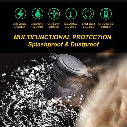 12V USB Outlet - 90W(Max) Dual Ports QC4.0 PD & Quick Charge3.0 Car Charger Socket with LED Indicator - Waterproof USB C Port for Car Boat Marine Motorcycle RV Truck ATV Golf Cart
