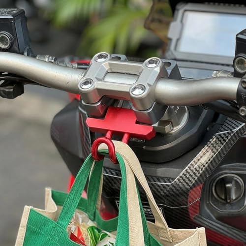 Motorcycle Hook Aluminum Alloy Luggage Hanger Helmet Holder Simple Installation Portable Storage Suitable for Outdoor Riding Hiking, Red