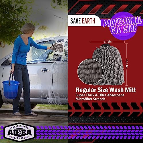 AIDEA Car Wash Mitt Microfiber-2Pack, Scratch-Free& Lint-Free, Premium Chenille Microfiber Wash Mitt-Grey Regular Size (7.12''X10.14'') - color: Grey, size: 2PK-7.12''X10.14''