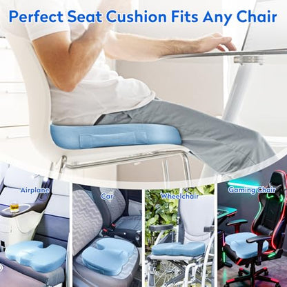 CushZone Seat Cushion, Office Chair Cushions, Car Seat Cushion, Non-Slip Sciatica & Back Coccyx Tailbone Pain Relief Chair Pad, Memory Foam (Light Blue) - color: Light Blue, size: Large