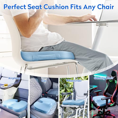 CushZone Seat Cushion, Office Chair Cushions, Car Seat Cushion, Non-Slip Sciatica & Back Coccyx Tailbone Pain Relief Chair Pad, Memory Foamr (Large,Light Blue) - color: Light Blue, size: X-Large