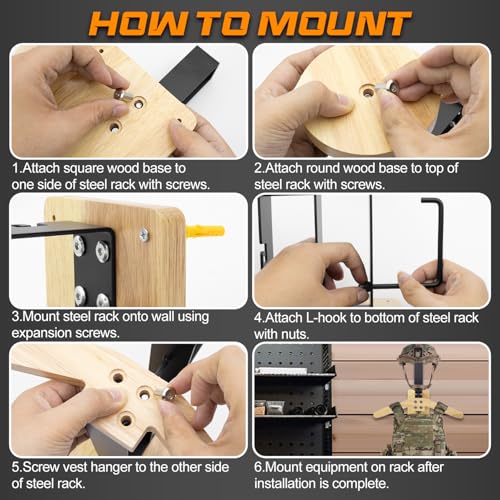 Tactical Gear Wall Mount Stand - Motorcycle Helmet Holder Display Stand with Hooks, Solid Wood Airsoft Plate Carrier Rack for Police, Football and Cycling Suit - color: Natural