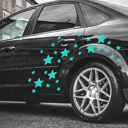 30pcs Star Vinyl Decal for Cars, High Intensity Reflective DIY Stickers for Window Bumper Mirror Laptop Decals Waterproof Night Safety Sign Car Stickers (Mint Green) - color: Mint Green