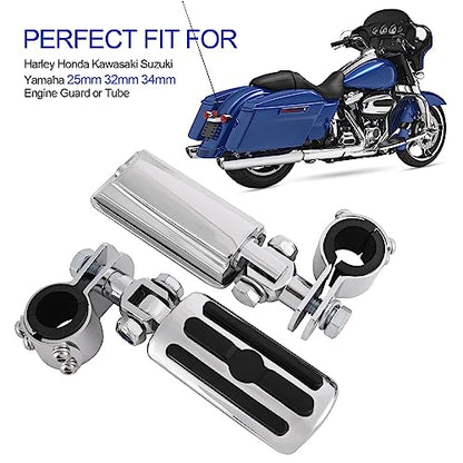 Motorcycle Highway Pegs, Crash Bar Foot Pegs for Harley Touring Electra Street Glide Road King Sportster, Kawasaki, 1"(25mm), 1 1/4"(32mm), 1 1/3"(34mm) Engine Guard Footrest, 1 Pair - color: Slotted Style - Chrome