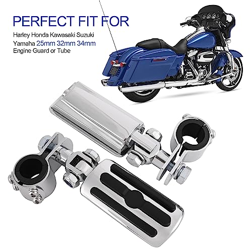 Motorcycle Highway Pegs, Crash Bar Foot Pegs for Harley Touring Electra Street Glide Road King Sportster, Kawasaki, 1"(25mm), 1 1/4"(32mm), 1 1/3"(34mm) Engine Guard Footrest, 1 Pair - color: Slotted Style - Chrome