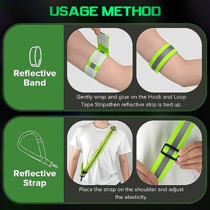 Reflective Sash for Night Walking, High Visibility Running Safety Gear with 2Pcs Reflective Armbands, Adjustable Cross-Body Reflective Belt for Men Women Kids, Essential Gear for Jogging Dog Walking