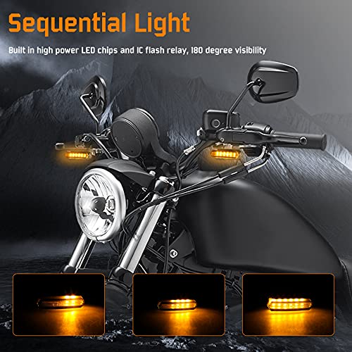 NTHREEAUTO Sequential Handlebar Front Turn Signals Flowing LED Motorcycle Blinkers Mini Running Light Compatible with Harley Dyna Sportster 883 Road King Softail - color: Amber/White