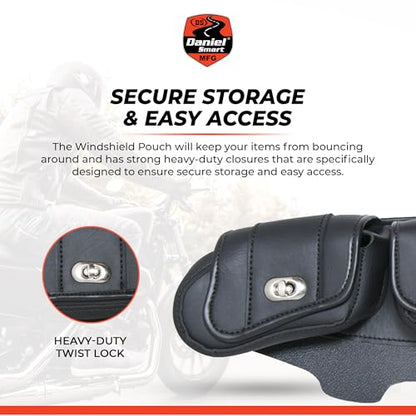 Daniel Smart Motorcycle Windshield Bag for Harley Touring 1996-2013, 3-Pocket Waterproof Windscreen Bag Compatible with Electra Glide, Street Glide FLHX FLH, Trike Models (3-Pockets with Twist Lock) - style: 3-pockets With Twist Lock