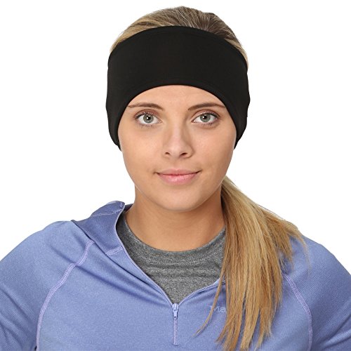 TrailHeads Womens Ponytail Headband - Moisture Wicking Hair Headband for Running, Winter, Workout - Athletic Headband Women - color: black
