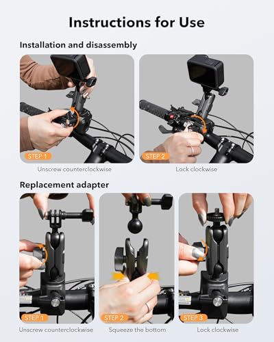 SYMIK Motorcycle Handlebar Mount for Action Camera, Heavy Duty Clamp Mount for Bike Bicycle Motorcycle Handlebar w/ 360° Ball Heads for Gopro, Insta360 X5 X4 Air X3 Ace Pro 2, Osmo 360 Action 6 5 Pro