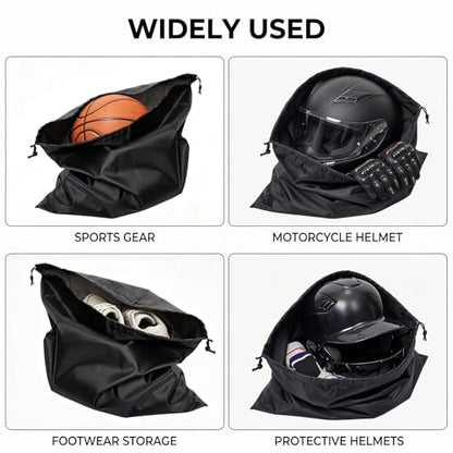 4 Pack Helmet Bag Large 18x20 Inch Storage Bag for Motorcycle Ski Hood Football Basketball Riding Racing Sports Gear Lightweight Nylon Travel Carry Sack with Drawstring Locking