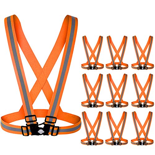 Dazonity High Visibility Safety Vest,10 Packs,Lightweight,Adjustable & Elastic Vest,Hi Vis Reflective Strips, Fit for Men & Women, Construction,Cycling, Runnning, Surveyor, (Orange) - color: Orange-10packs