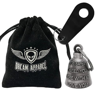 Dream Apparel Motorcycle Bell Guardian Angel Drive Away Gremlin, Biker Bell for Men Women Rider Riding, Good Luck Gift - color: Rider Safely & I Need You & Love You