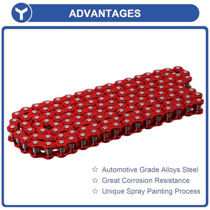 YOXUFA 420 Chain 132 Link Compatible with 125cc 110cc SSR Taotao Apollo Coolster Kazuma 50cc 70cc Pit Dirt Bike ATV 4 Wheel Go Kart Predator 212cc Coleman CT200U BT200X Baja MB165 Mini Bike Red Parts - size: 132L, style: 420 Chain Red