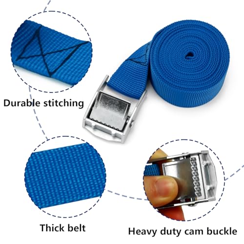 10 Pack Lashing Straps with Buckles Adjustable, 1" x 78" Cam Buckle Tie Down Straps for Securing Luggage, Cargo, Bicycles, Motorcycles(Light Blue) - size: Light Blue 1" x 78"