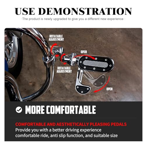 Motorcycle Highway Pegs with Flip-out Heel Rests Fit for Harley Touring Road Glide Street Glide Road King Electra Glide Sportster, Highway 1.25" Engine Guard Foot Pegs Chrome - color: Chrome