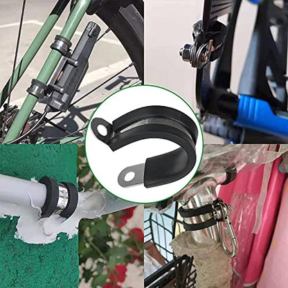 OURU 20pcs 5/8 Inch Stainless Steel Cable Clamps,Rubber Coated Cushioned Insulated Cable Clamp,Automotive Cable Wire Clamps,Pipe Clamps,Metal Clamp for Tube,Lines,Wire Cord Installation(Black,16mm) - size: 20pcs - 5/8"