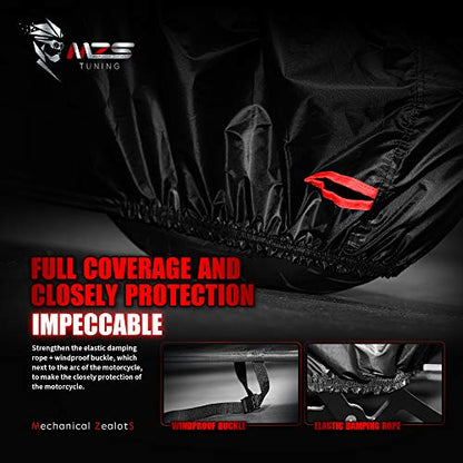 MZS Motorcycle Cover - All Season Weather Outdoor Waterproof Protection fits up to 96 inch XL Compatible Sport Bikes Cruiser - Tear Scratch Wind Proof Sunblock Vents Night Reflective Buckle - size: X-Large 96 inches