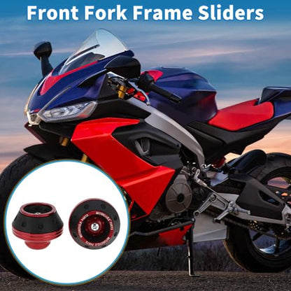 Motorcycle Front Fork Frame Slider Falling Protection Wheel Crash Protector Scooter Moped Aluminum Alloy Red 2 Pcs - color: Red