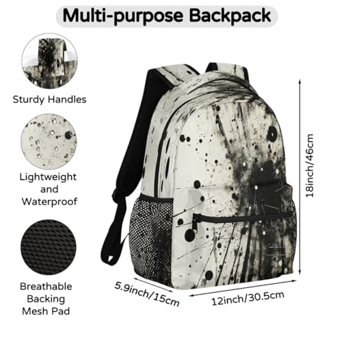 Travel Backpack for Women Men, Abstract Black White Splatter Painting Lightweight Casual Daypack, Large 16 Inch Laptop Backpack for Travel & College - color: Abstract Black White Splatter Painting