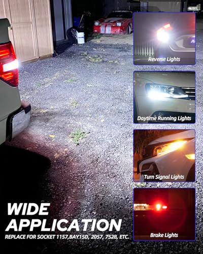 AUTOONE White 1157 LED Light Bulbs, 700% Brighter & 6500K White 7528 2057 2357 LED Bulbs for Backup Reverse Parking Signal Blinker Tail DRL Brake Lights, 2PCS - color: White, size: 1157/2357