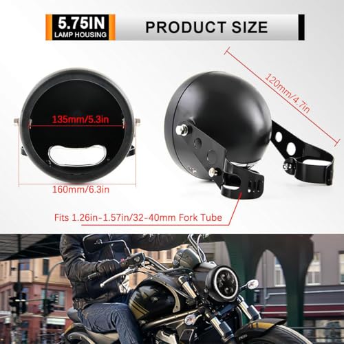 5.75 Inch Headlight Bucket Universal 5 3/4 Motorcycle Led Headlight Housing w/Mounting Brackets Fit 32-40mm Fork Tube