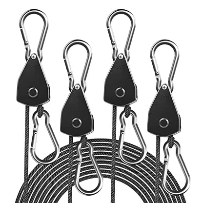 4-Pack 1/8" Adjustable Rope Hanger, Heavy Duty Ratchet Tie Down Strap with Reinforced Metal Gear, Ratcheting Pulley System Kayak Straps for Hanging Plants Grow Light and Various Tie-Down Uses - size: 4-Pack 1/8"