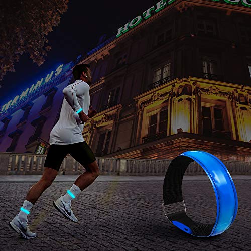 2 Pack Rechargeable LED Reflective Armband, High Brightness High Visibility Night Safety Light Band, Wearable Flashing LED Gear for Running, Walking, Biking and Outdoor Activities - color: blue