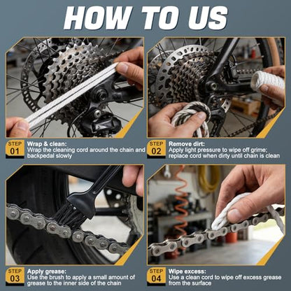Gear Floss Microfiber Cleaning Rope Kit, Washable and Tear-Resistant | Complete Bike Cleaning Kit with Lubricant and Brush, for Bicycle Chain, Motorcycle Chain, 3D Printer Lead Screw