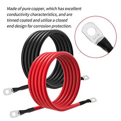 6 AWG Battery Cables 6 Gauge Battery Power Inverter Cable with 5/16 Inch Tinned Copper Lugs Both Ends for Solar Marine Boat RV Car Motorcycle 2 pcs (5FT) - size: 5FT