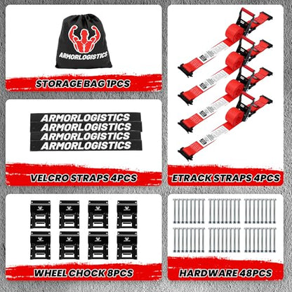 Wheel Chock Tie Down Kit, 4 Pack Heavy Duty Trailer Tire Straps Kit for ATV, UTV, Lawn Mower, 4,400lb Max Break Strength - color: Red, size: 4 Pack