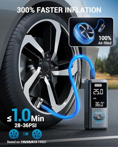 AVAPOW Portable Tire Inflator, 150 PSI Cordless Air Compressor with Digital Gauge, 3.7″ LCD, Auto Shut-Off, Fast Inflation, USB-C Rechargeable PD 20W for Cars, Bikes, Motorcycle & Emergencies