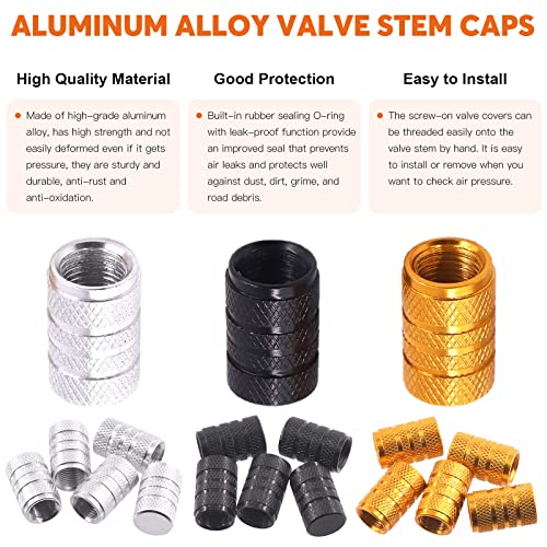 119Pcs Valve Core Remover Tools with Aluminum Tire Valve Stem Caps, Valve Core, Dual Single Head Valve Core Remover and 4-Way Valve Tool Kit for Automotive Truck Motorcycle Bicycle
