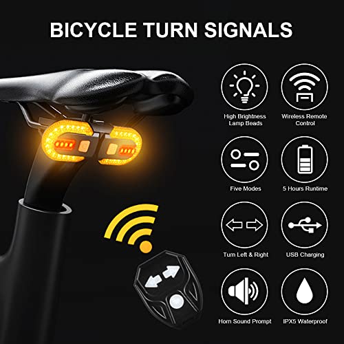 JINKEY Bike Turn Signals,Bright Bicycle Turn Signals Front Back IPX5 Waterproof Wireless Remote Control Rear Bike Light USB Rechargeable LED Bike Flashlight for Mountain Bike,Bicycle,Scooter - color: Style 1