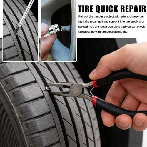Flat Tire Plug Kit,Self-Service 2-Size Tire Repair Rubber Nail Kit Includes Tires Pressure Monitor/Repair Screws/Pliers/Screwdrivers,Flat Tires Repairs Kits for Vacuum Tubeless