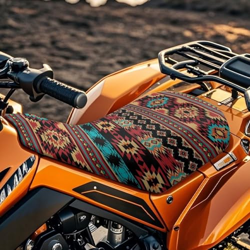SEANATIVE Brown Aztec ATV Seat Cover Waterproof Non-Slip Universal Four Wheeler Seat Cover Motorcycle Passenger Seat Cushion Breathable Padded Protector - color: Brown Aztec