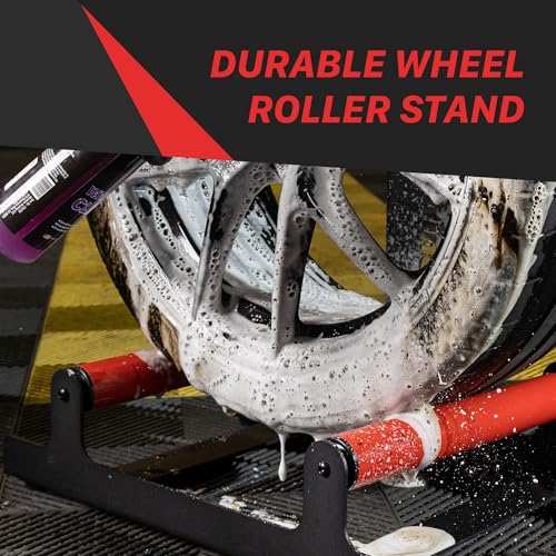 Maxshine Wheel Rim Detailing Rolling Wheel Stand (WS01) - 23”L x 14”W x 36”H, 360° Tire & Rim Detailing, Ceramic Coating, Tire Shine, Wheel Wash & Roller Stand - Black - size: L