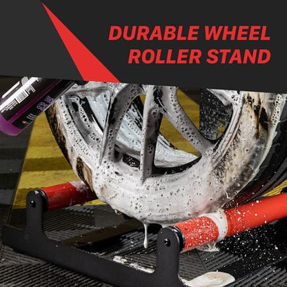 Maxshine Wheel Rim Detailing Rolling Wheel Stand (WS01) - 23”L x 14”W x 36”H, 360° Tire & Rim Detailing, Ceramic Coating, Tire Shine, Wheel Wash & Roller Stand - Black - size: L