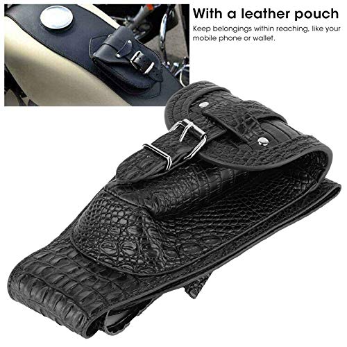 Motorcycle PU Leather Fuel Pad with Pouch - Install for Bikers (Black Crocodile)