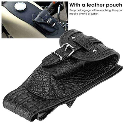 Motorcycle PU Leather Fuel Pad with Pouch - Install for Bikers (Black Crocodile)