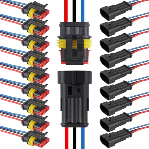 10PCS 3 Pin Electrical Wire Connectors Male and Female Plug Socket Quick Disconnect Waterproof Play Terminals for Automotive Cars Trucks Motorcycles Marine Boats (3P) - color: 3P