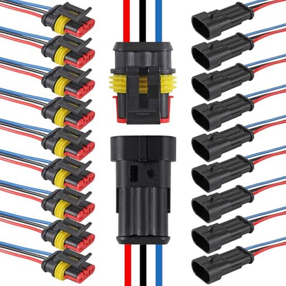 10PCS 3 Pin Electrical Wire Connectors Male and Female Plug Socket Quick Disconnect Waterproof Play Terminals for Automotive Cars Trucks Motorcycles Marine Boats (3P) - color: 3P