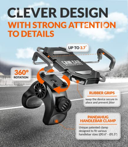CAW.CAR Accessories Bike & Motorcycle Phone Mount - for iPhone 17 (16, Xr, SE, Plus/Max) or Any Cell Phone - Universal Handlebar Holder for ATV, Bicycle or Motorbike. +100 to Safeness & Comfort