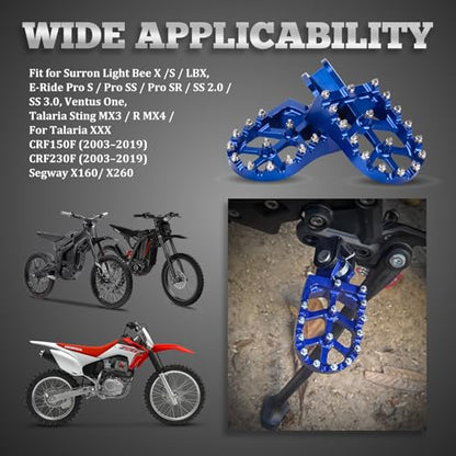 XINGWU Dirt Bike Foot Pegs for Surron Light Bee X/S E-Ride Pro SS/SR/S Talaria MX3 MX4 Segway X160/X260 CRF150F 230F 250F Electric Dirt Bike Foot Peg Rests (Blue) - color: Blue
